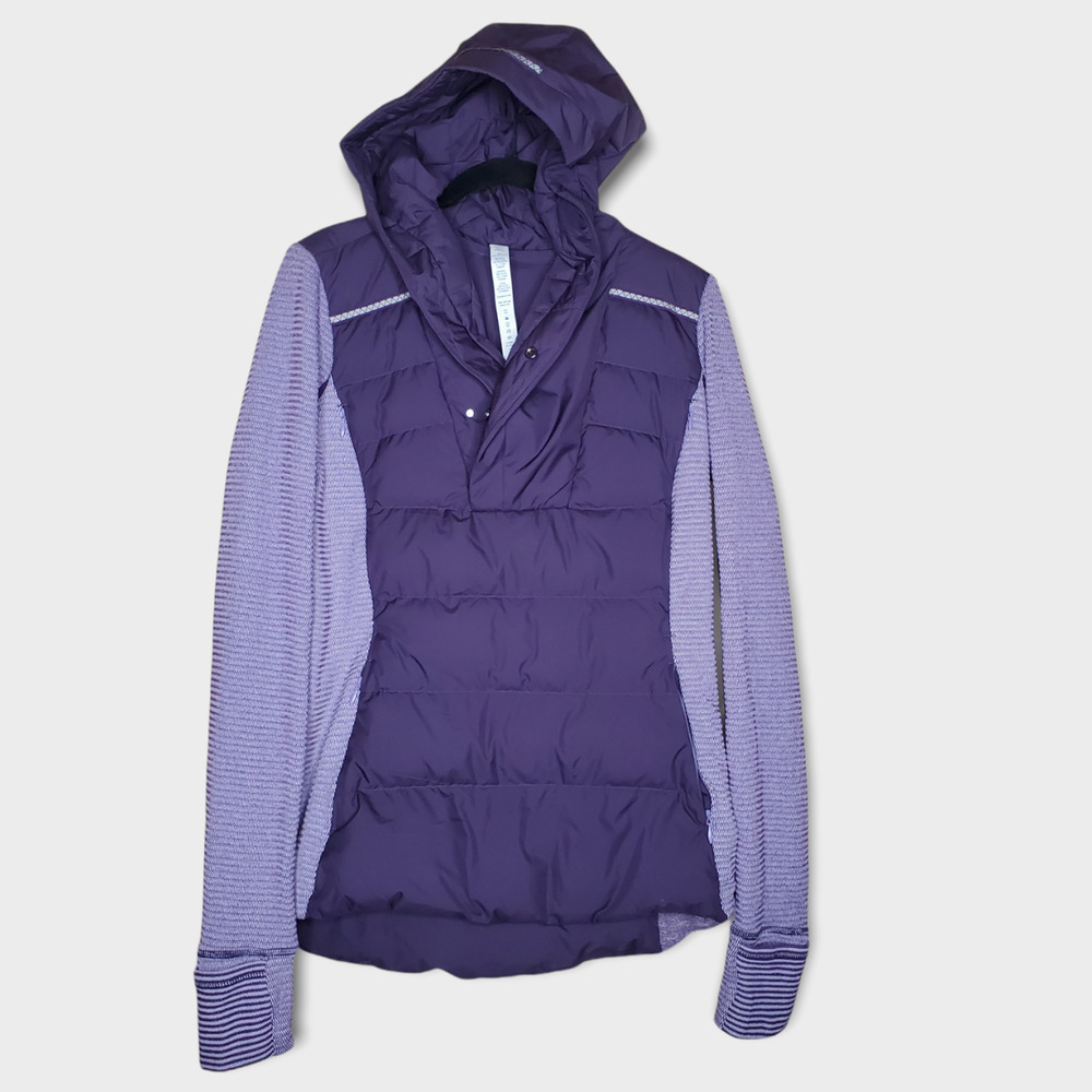 Lululemon Fluff Off Pullover Purple Long Sleeve Hood 800 Fill Goose Down Women 6